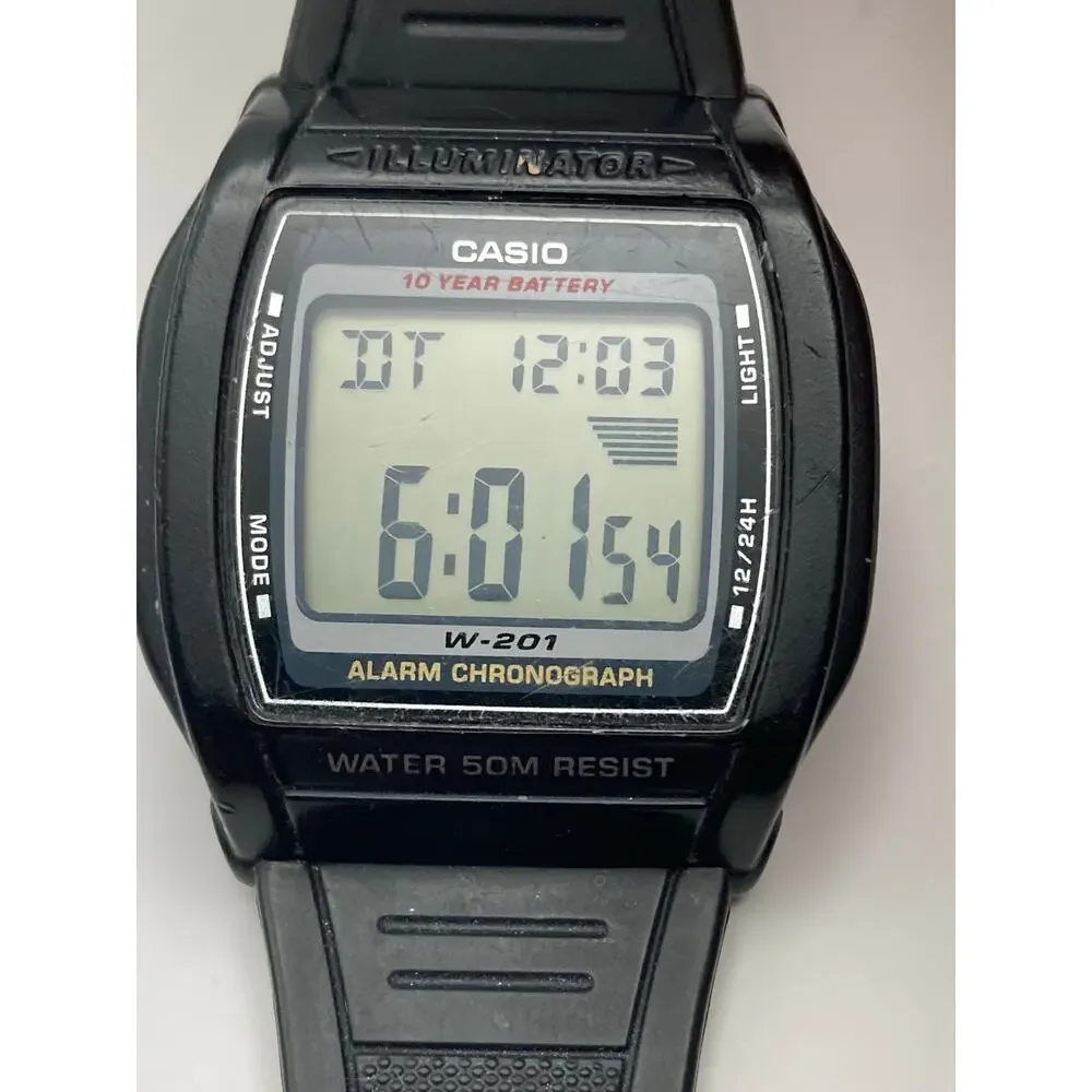 Casio Illuminator W-201 Men's Multifunction Watch 36mm - New Battery Alarm WR